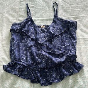 Hollister Blue Floral Cropped Tank Top